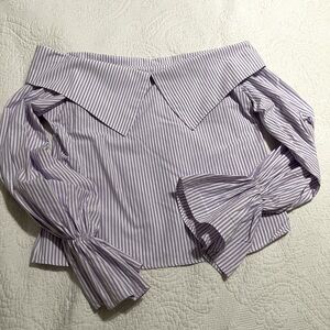Off The Shoulder purple and white strips shirt